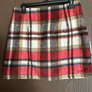 Plaid Wool Skirt - Red, Brown, and White